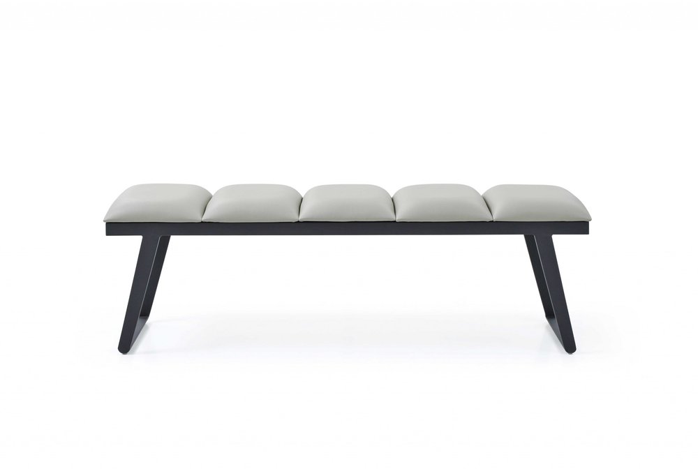 57" Light Gray and Black Upholstered Faux Leather Bench HomeRoots