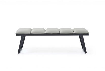 57" Light Gray and Black Upholstered Faux Leather Bench HomeRoots
