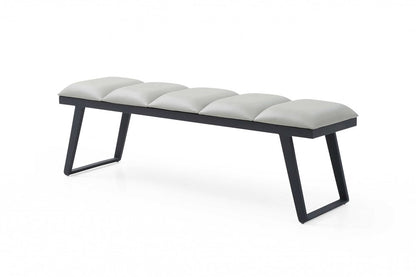 57" Light Gray and Black Upholstered Faux Leather Bench HomeRoots
