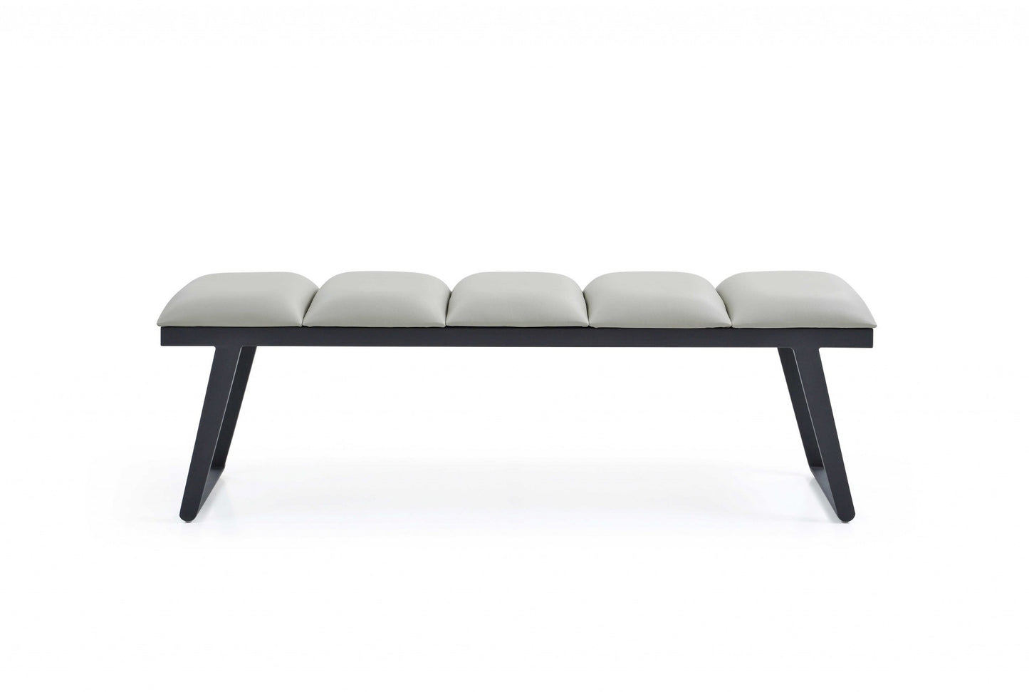 57" Light Gray and Black Upholstered Faux Leather Bench