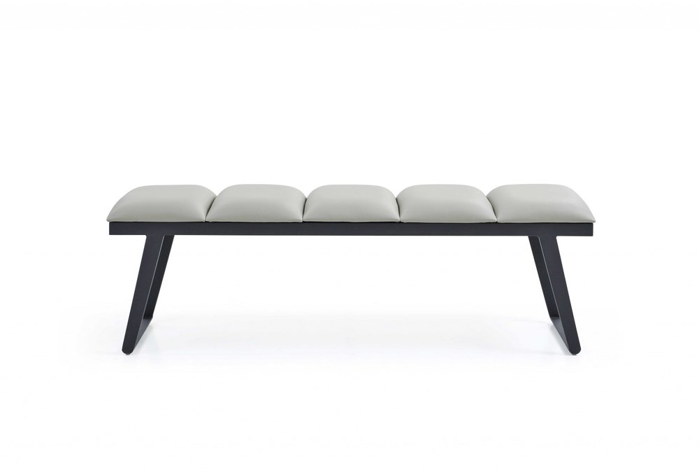 57" Light Gray and Black Upholstered Faux Leather Bench HomeRoots