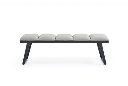 57" Light Gray and Black Upholstered Faux Leather Bench HomeRoots