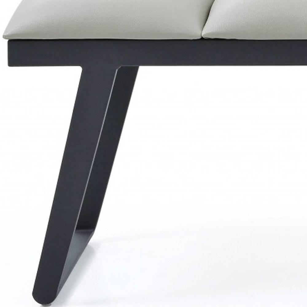 57" Light Gray and Black Upholstered Faux Leather Bench HomeRoots