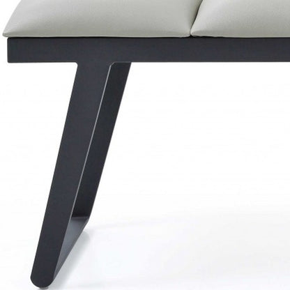57" Light Gray and Black Upholstered Faux Leather Bench HomeRoots