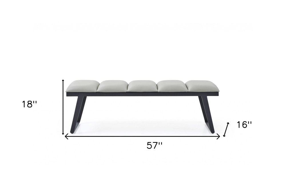 57" Light Gray and Black Upholstered Faux Leather Bench HomeRoots
