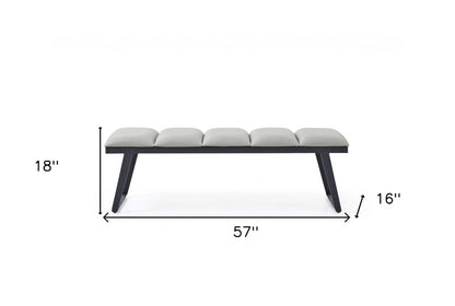 57" Light Gray and Black Upholstered Faux Leather Bench HomeRoots