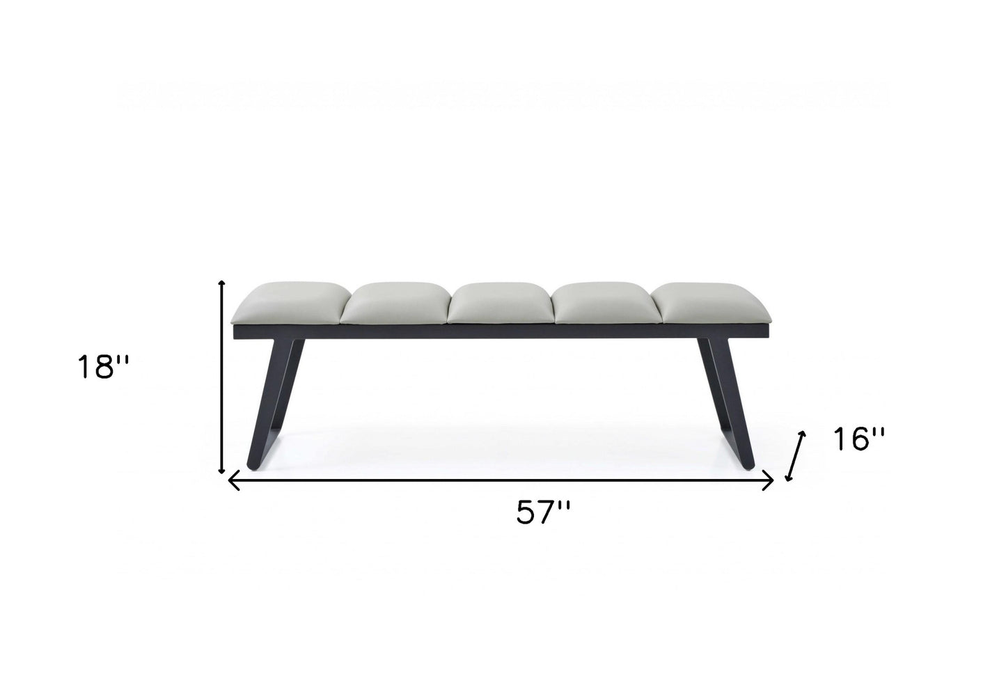 57" Light Gray and Black Upholstered Faux Leather Bench