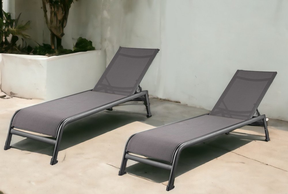 Set of Two 23" Taupe Metal Outdoor Chaise Lounge HomeRoots