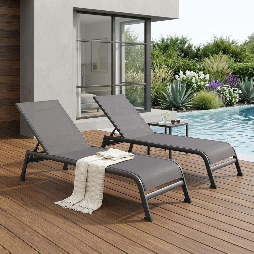 Set of Two 23" Taupe Metal Outdoor Chaise Lounge HomeRoots