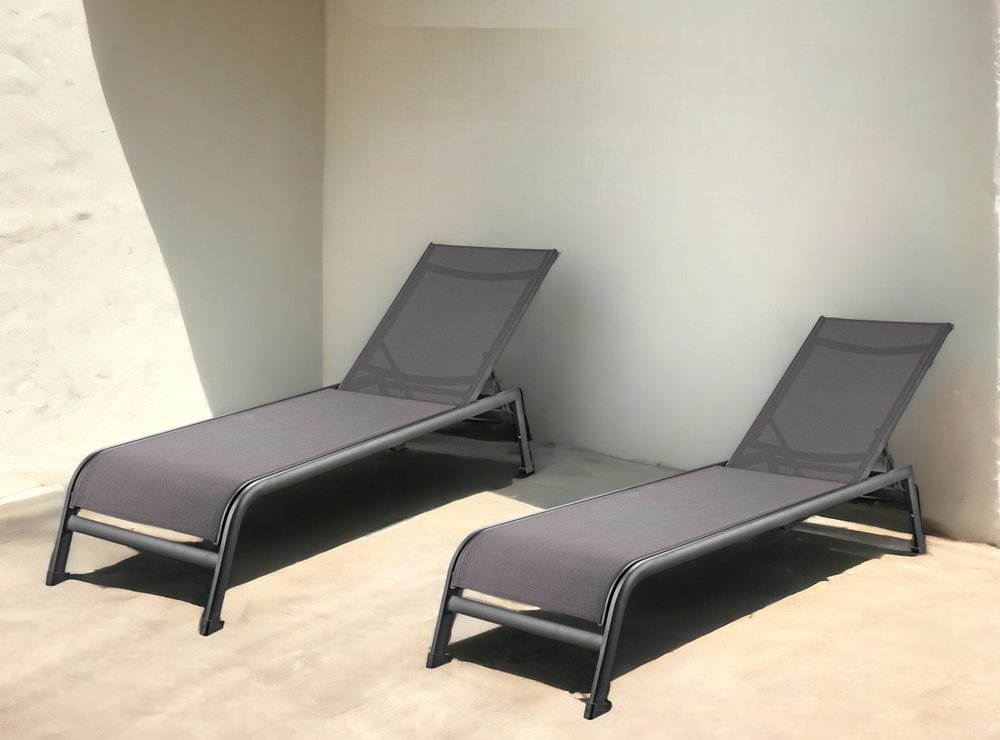 Set of Two 23" Taupe Metal Outdoor Chaise Lounge HomeRoots