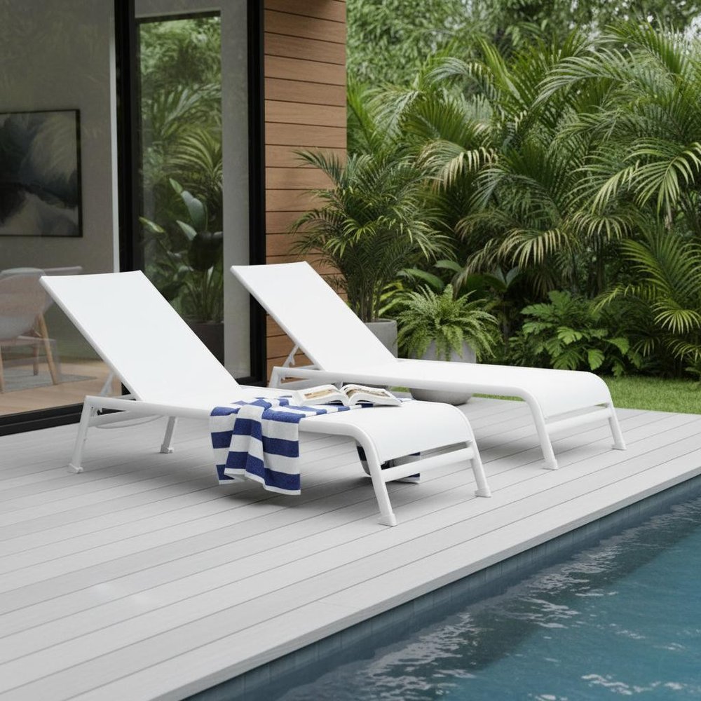 Set of Two 23" White and Chrome Indoor Outdoor Chaise Lounge HomeRoots