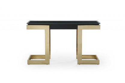 52" Black and Gold Glass Pedestal Console Table HomeRoots