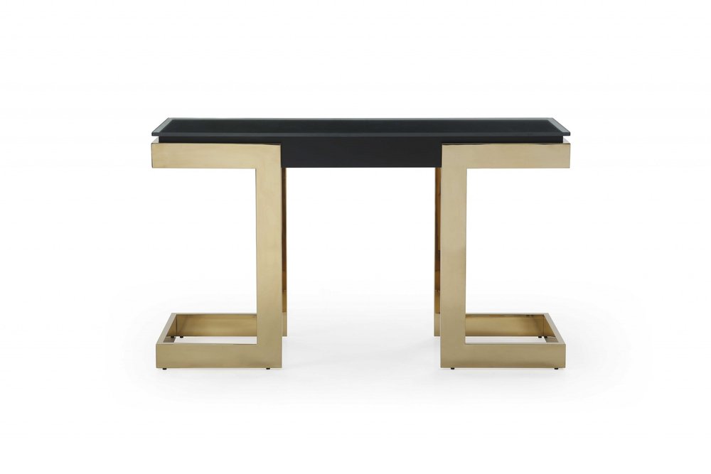 52" Black and Gold Glass Pedestal Console Table HomeRoots