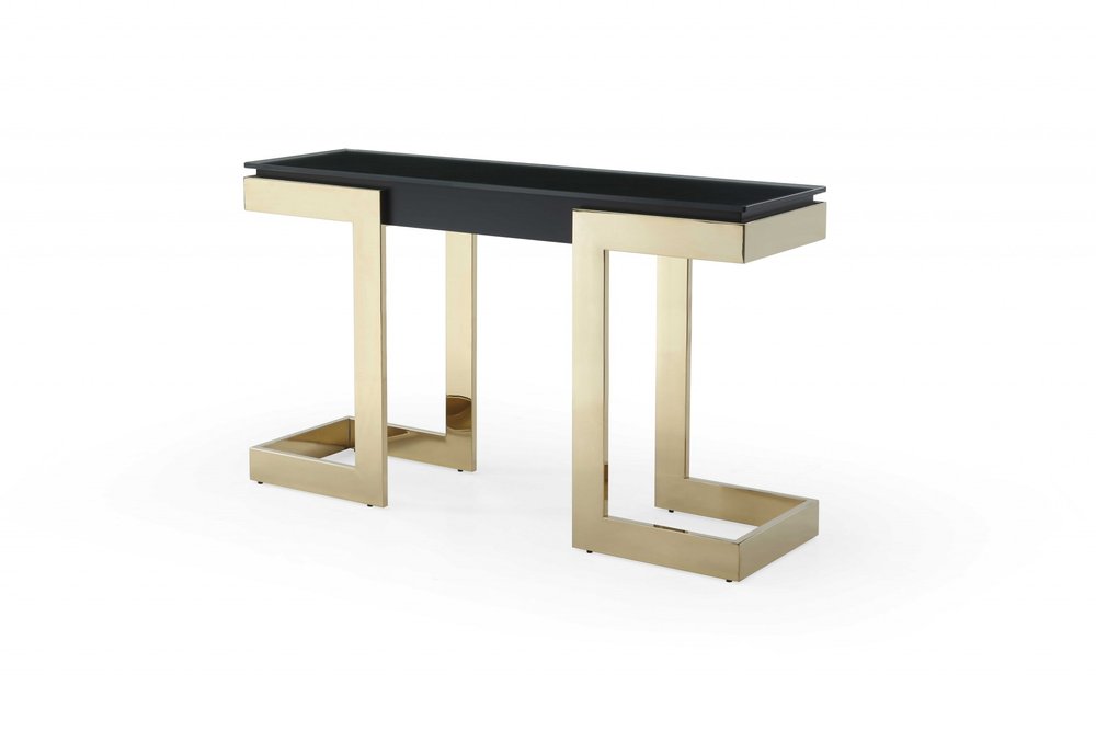 52" Black and Gold Glass Pedestal Console Table HomeRoots