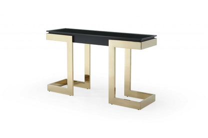 52" Black and Gold Glass Pedestal Console Table HomeRoots