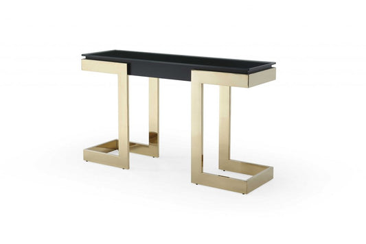 52" Black and Gold Glass Pedestal Console Table HomeRoots