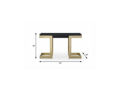 52" Black and Gold Glass Pedestal Console Table HomeRoots