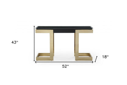 52" Black and Gold Glass Pedestal Console Table HomeRoots
