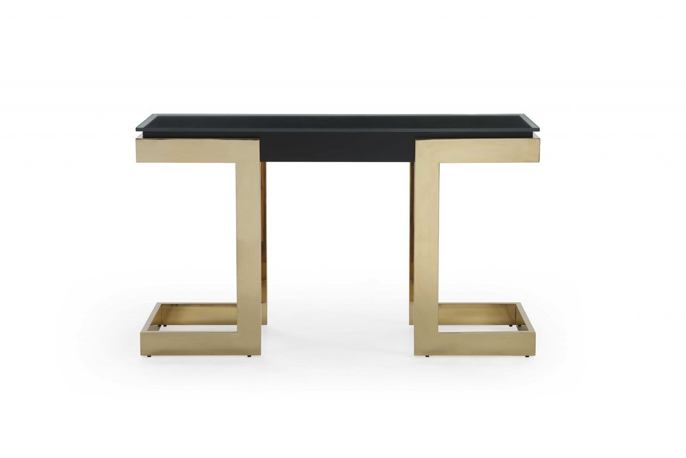 52" Black and Gold Glass Pedestal Console Table HomeRoots