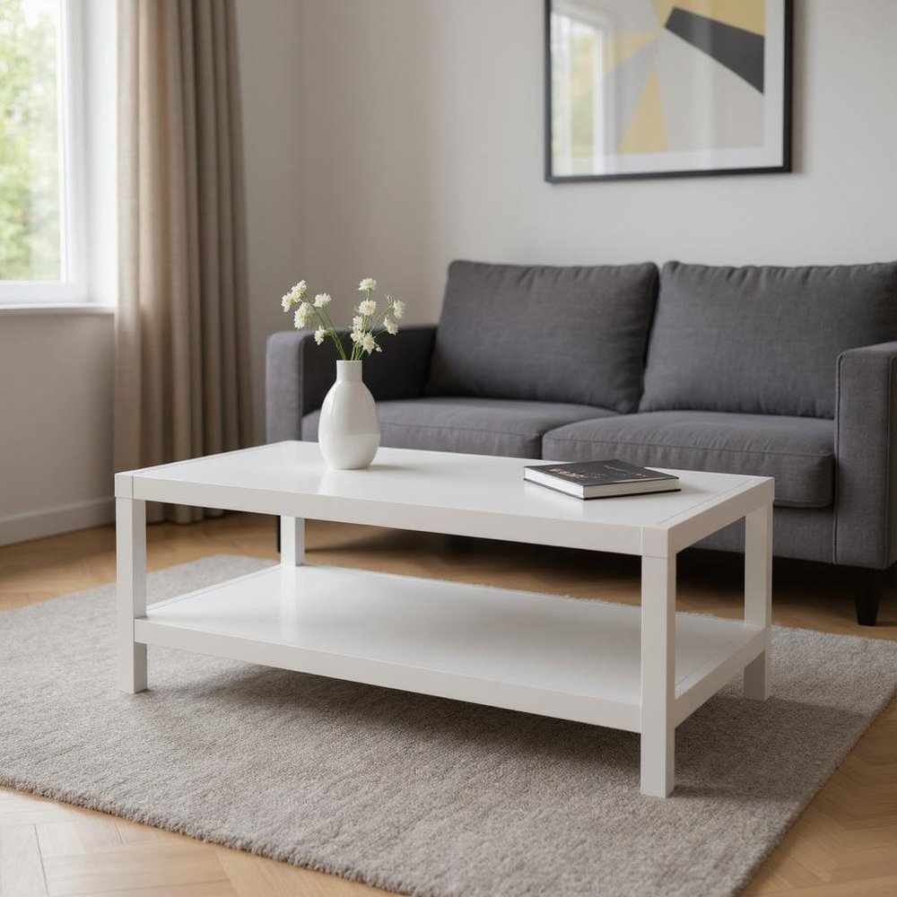 35" White Aluminum Coffee Table With Shelf HomeRoots