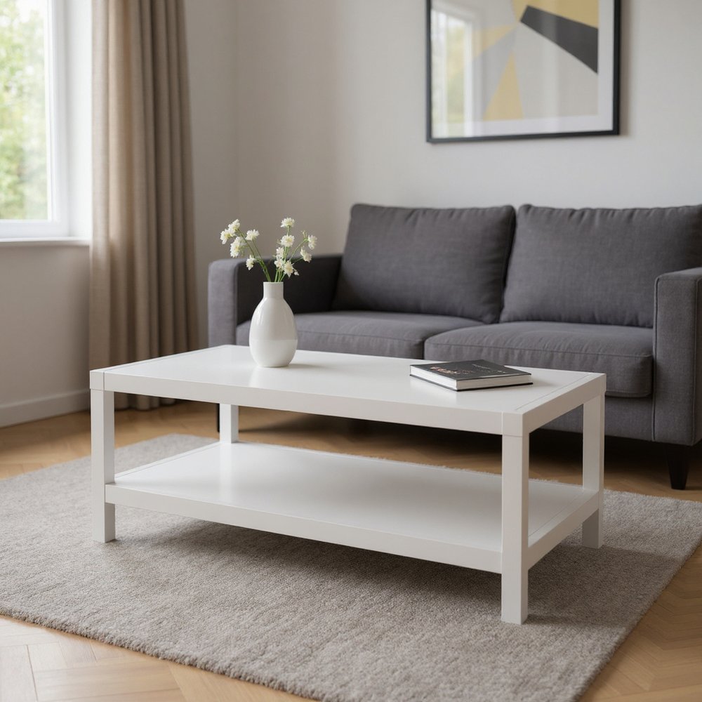 35" White Aluminum Coffee Table With Shelf HomeRoots