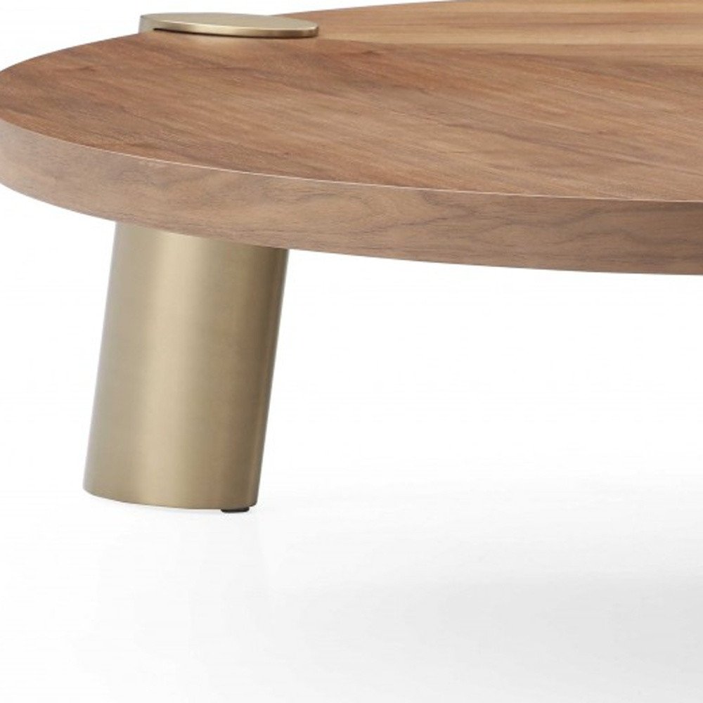 55" Brown and Gold Wood And Stainless Steel Round Coffee Table HomeRoots