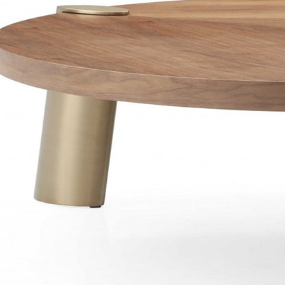 55" Brown and Gold Wood And Stainless Steel Round Coffee Table HomeRoots
