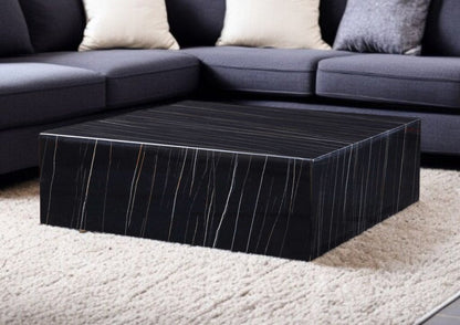 35" Black Genuine Marble And Brass Square Coffee Table HomeRoots