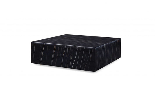 35" Black Genuine Marble And Brass Square Coffee Table HomeRoots
