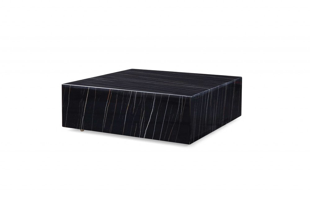 35" Black Genuine Marble And Brass Square Coffee Table HomeRoots
