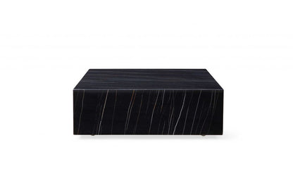 35" Black Genuine Marble And Brass Square Coffee Table HomeRoots