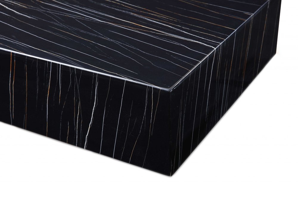 35" Black Genuine Marble And Brass Square Coffee Table HomeRoots