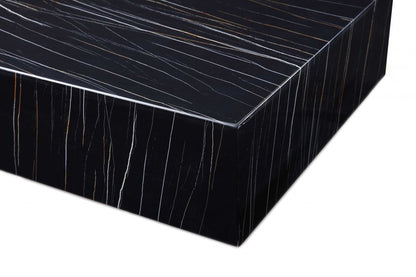 35" Black Genuine Marble And Brass Square Coffee Table HomeRoots