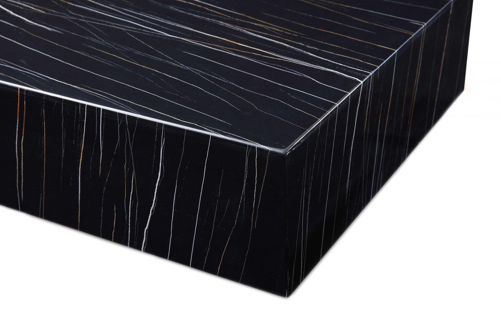 35" Black Genuine Marble And Brass Square Coffee Table — view 3