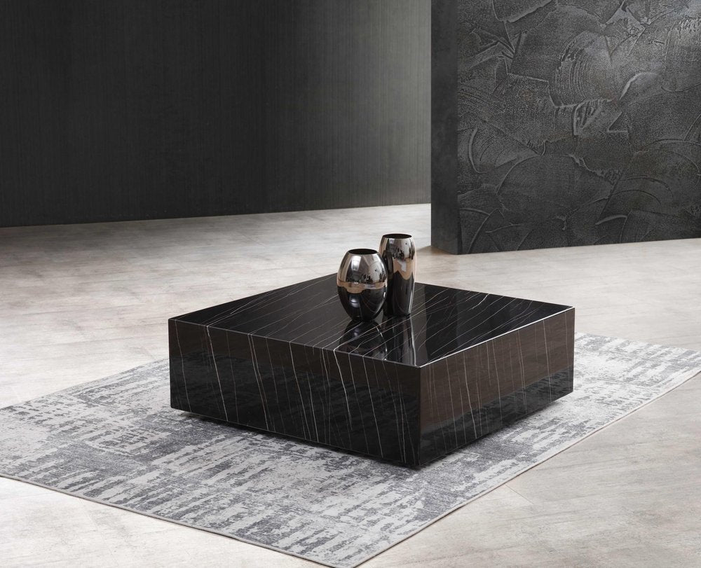 35" Black Genuine Marble And Brass Square Coffee Table HomeRoots