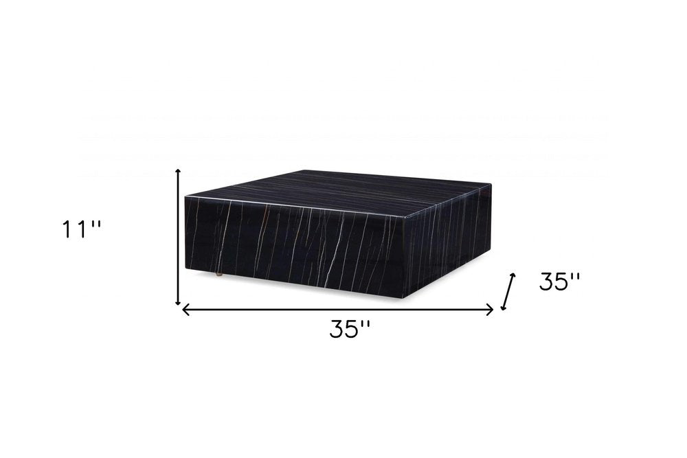35" Black Genuine Marble And Brass Square Coffee Table HomeRoots