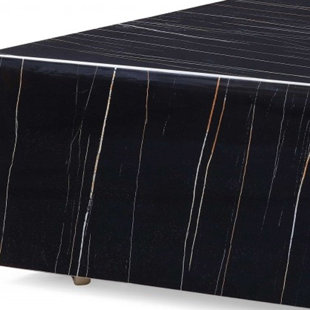 35" Black Genuine Marble And Brass Square Coffee Table HomeRoots