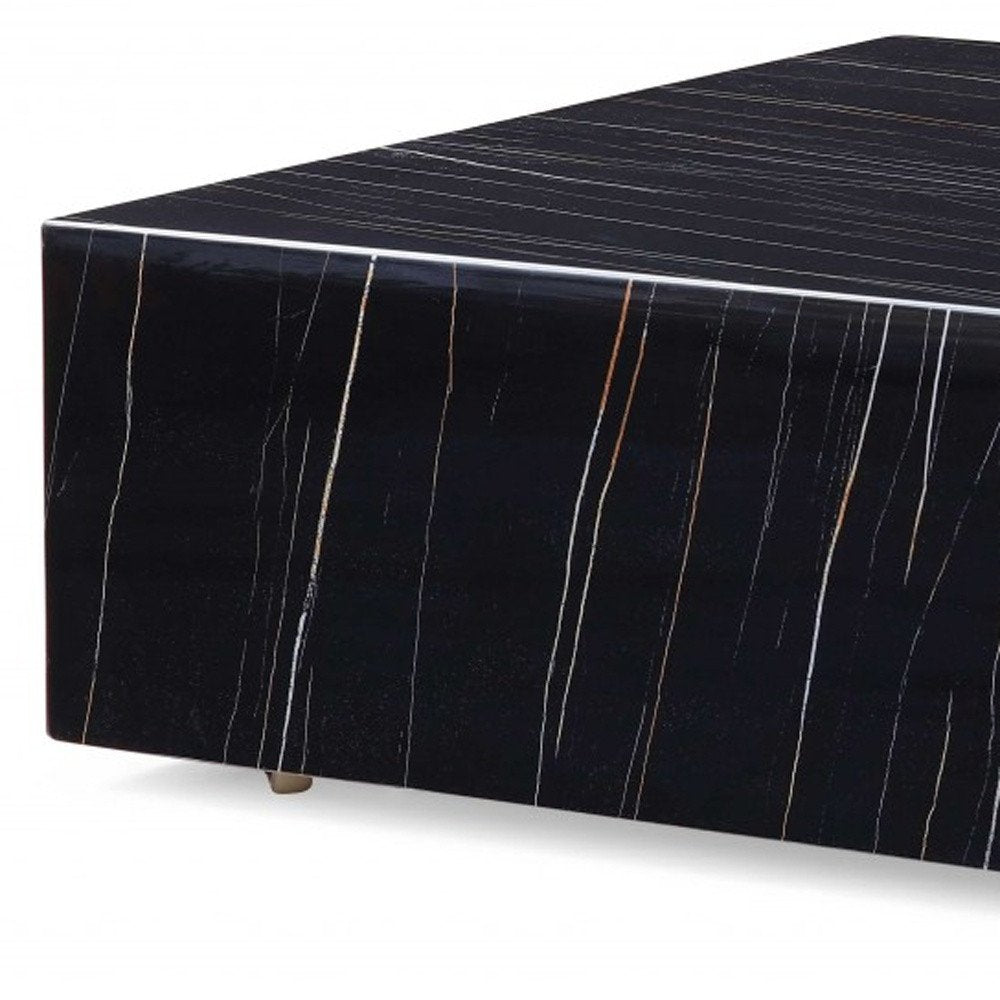 35" Black Genuine Marble And Brass Square Coffee Table HomeRoots