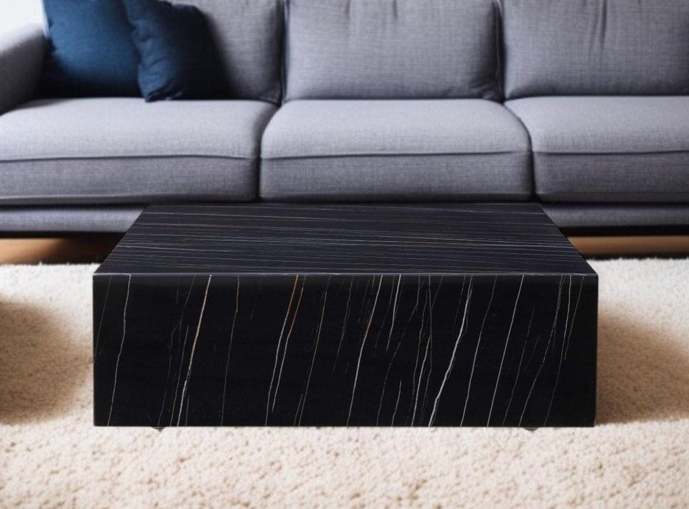 35" Black Genuine Marble And Brass Square Coffee Table HomeRoots