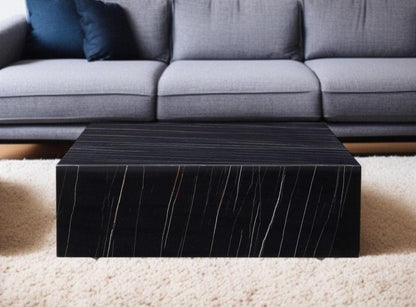 35" Black Genuine Marble And Brass Square Coffee Table HomeRoots