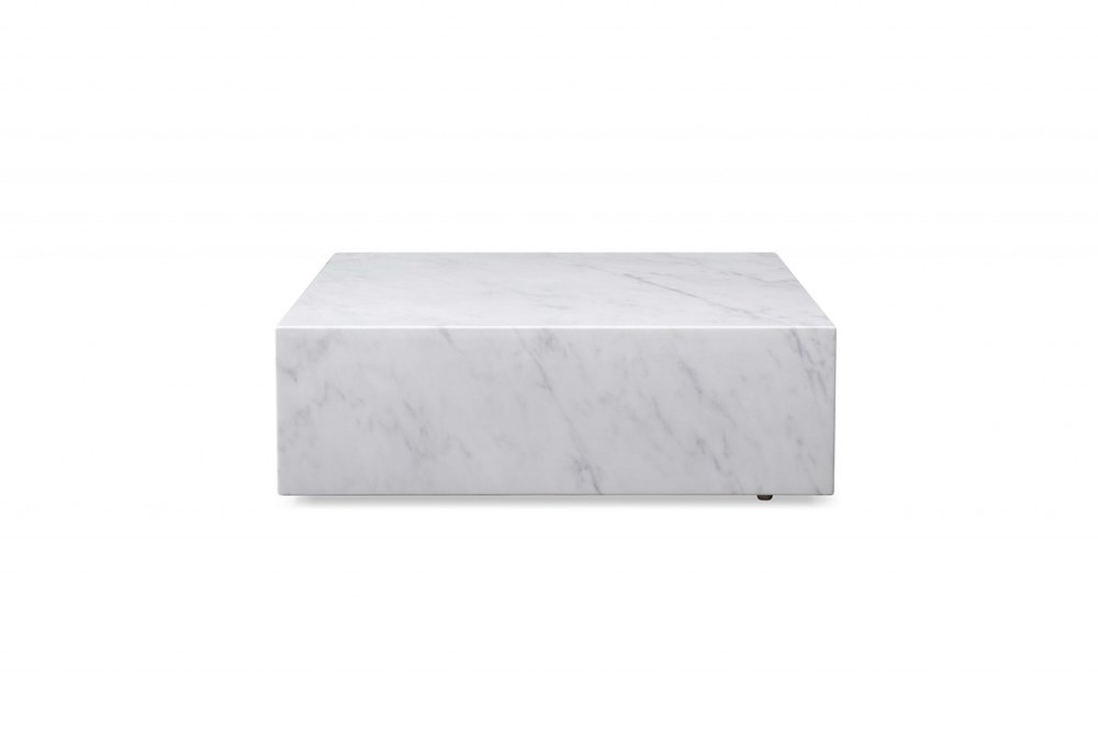 35" White Genuine Marble And Brass Square Coffee Table HomeRoots