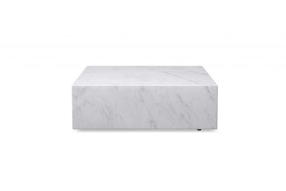 35" White Genuine Marble And Brass Square Coffee Table HomeRoots