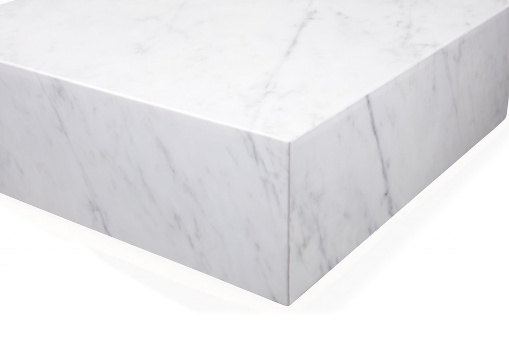 35" White Genuine Marble And Brass Square Coffee Table — view 2