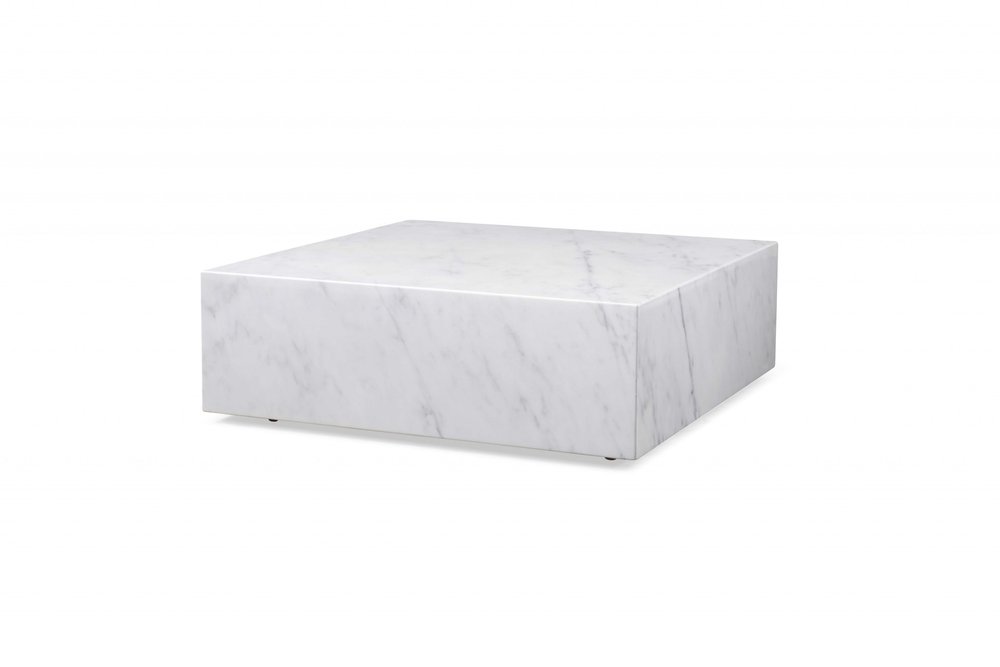 35" White Genuine Marble And Brass Square Coffee Table — view 3