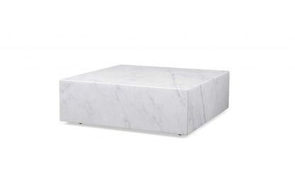 35" White Genuine Marble And Brass Square Coffee Table HomeRoots
