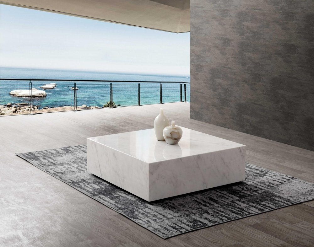 35" White Genuine Marble And Brass Square Coffee Table — view 4