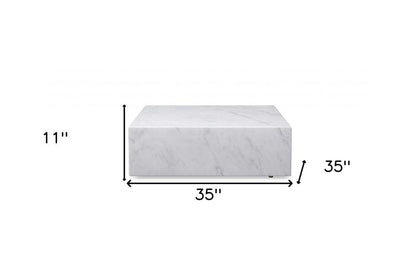 35" White Genuine Marble And Brass Square Coffee Table HomeRoots