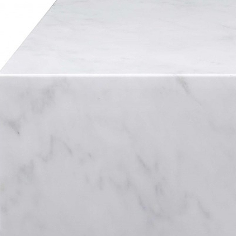 35" White Genuine Marble And Brass Square Coffee Table — view 6
