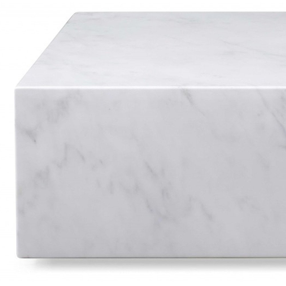 35" White Genuine Marble And Brass Square Coffee Table HomeRoots