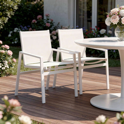 Set of Two 22" White Metal Indoor Outdoor Dining Chair HomeRoots